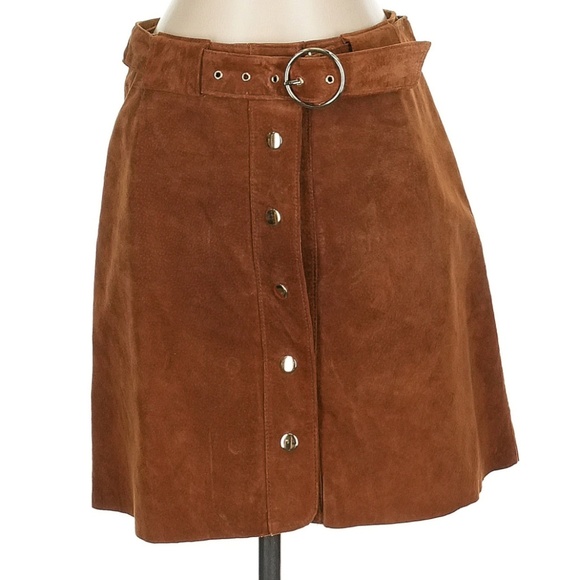 Zara 100% Suede Buckle Skirt Size S - Picture 1 of 5
